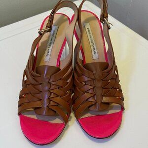 Diane von Furstenberg Slingback Strappy Heel - Brown Leather - Size 8